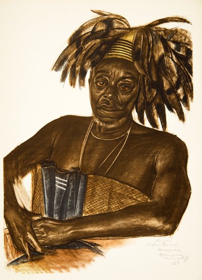 Boemi, jefe Avungura (Niangara) (haut Ouelle), de Dibujos y Pinturas de África, ejecutados durante la expedición Citroën Centro África, segunda misión Haardt Audouin-Dubreuil, pub. París, 1927 de Alexander Yakovlev